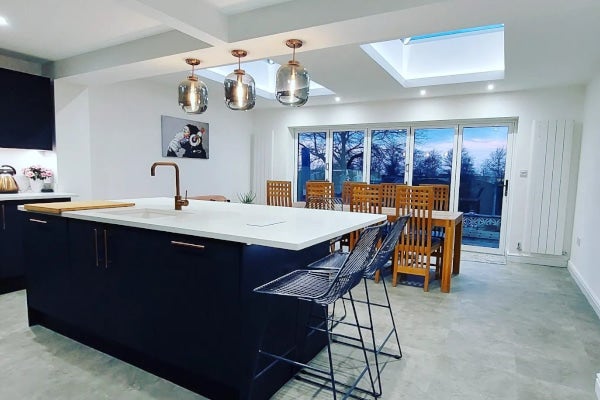 prime glazing bifold doors and korniche lanterns over kitchen extension